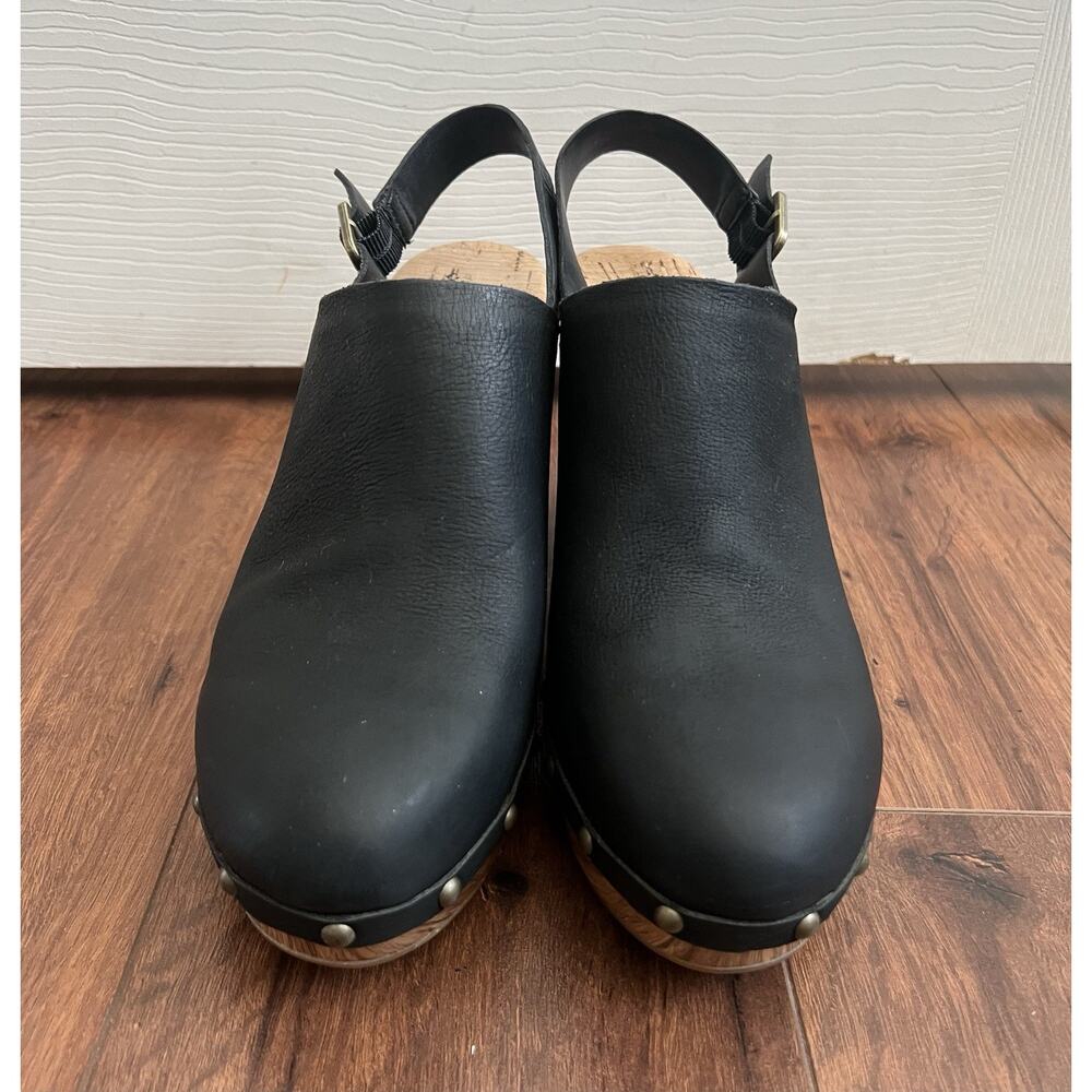KORK-EASE Darby Black Leather Woodgrain Platform Slingback Clogs Shoes Sz 9M - Picture 7 of 13